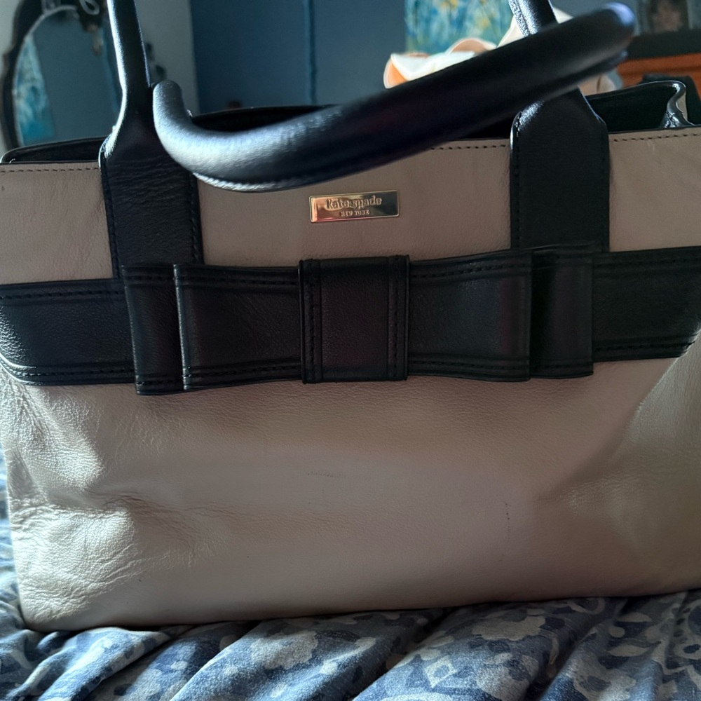 Vintage Kate Spade Black and Tan Bow Satchel